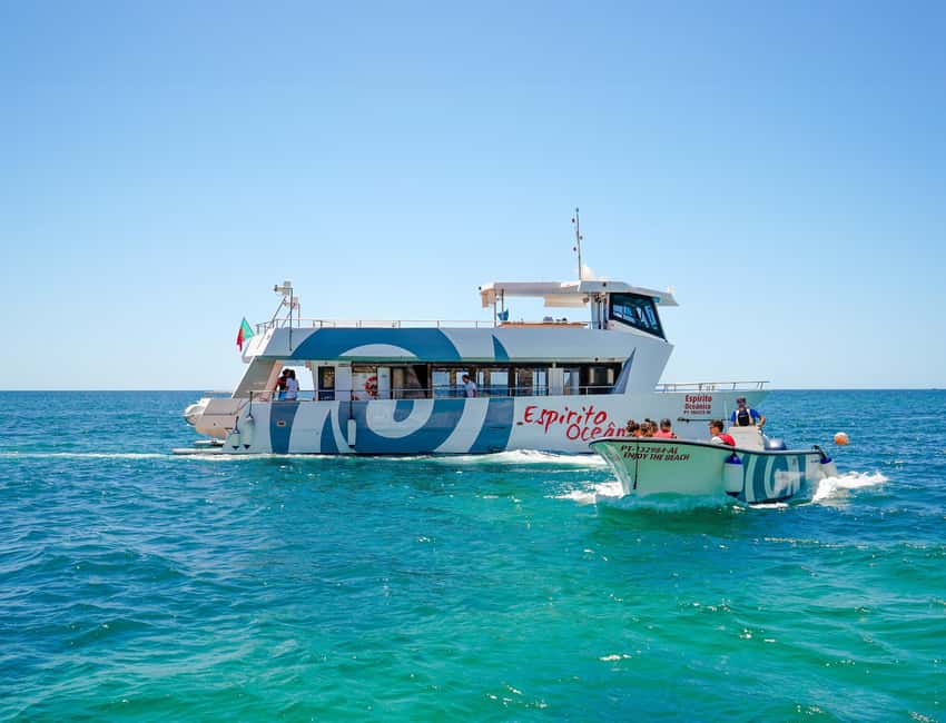 Albufeira: Sightseeing Cruise with Beach BBQ and Open Bar - The dinghy transfer to a beach with no road access