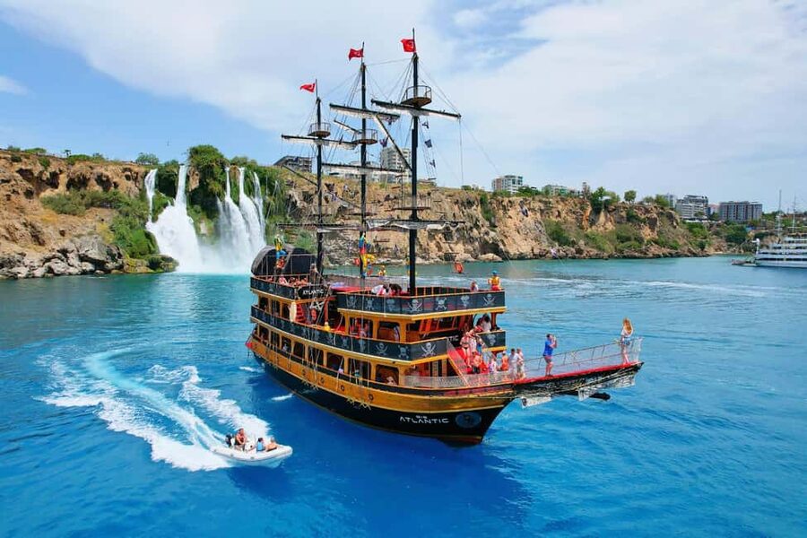 Antalya: Lara Pirate Boat Day Trip w/ Lunch & Soft Drink - Cliffs, caves, and the optional waterfall ride