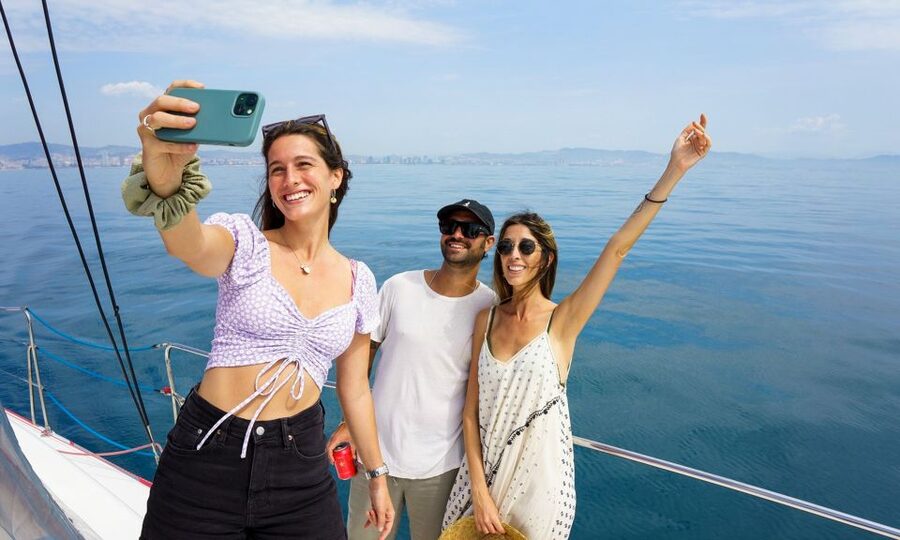 Barcelona: Sunset or Day Catamaran Cruise with Tapa & Drink - Finding your place on a catamaran built for lounging