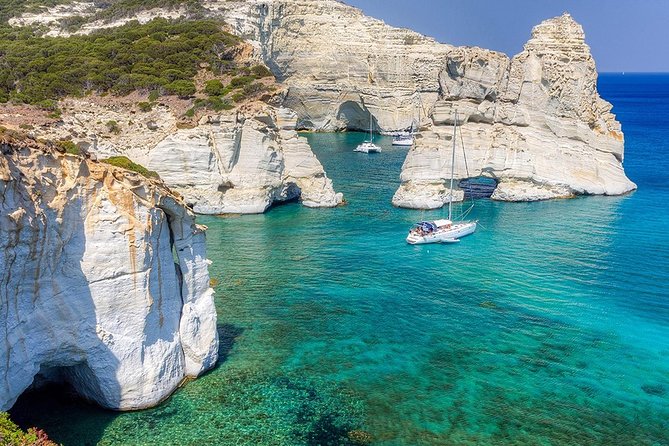 Best of Milos and Poliegos Catamaran snorkelling Cruise with BBQ - Gerakas Beach and its pale perlite slopes