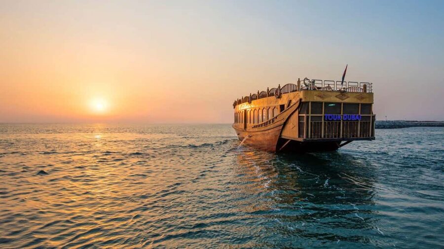 Doha: Evening Dhow Cruise with Box Park, Corniche & Pearl - The sunset hour on the Arabian Gulf