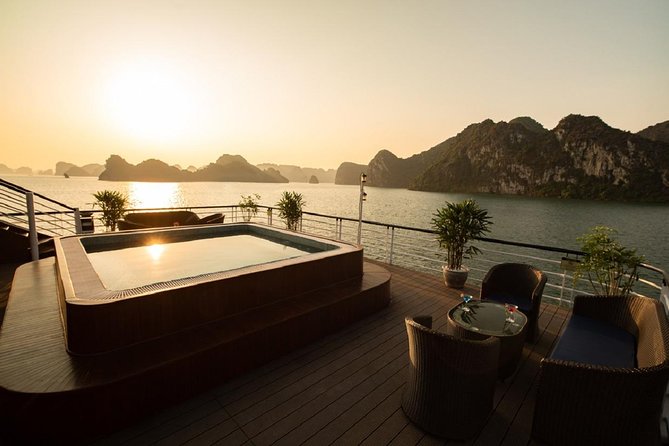 Doris Cruise 5 star cruise 2 days visiting Halong Bay Lan Ha Bay private balcony - Evening on board: food, cooking, and open water