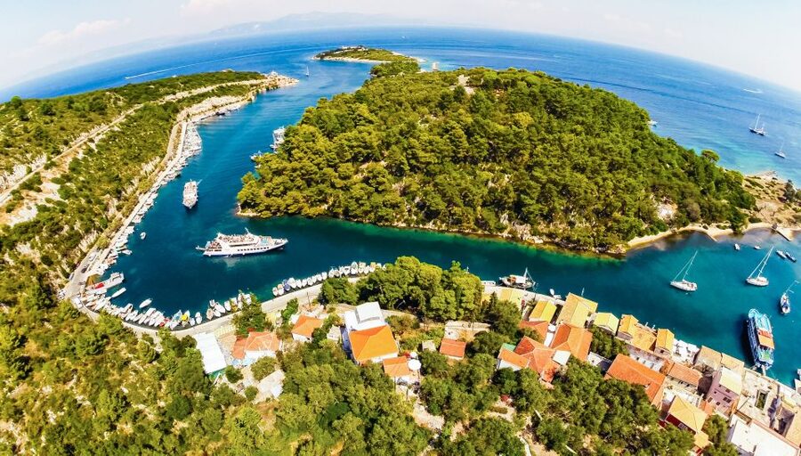 From Corfu: Day Cruise to Paxos, Antipaxos, and Blue Caves - The narrow channel and the approach to Gaios