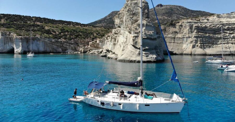 From Milos: Guided Day Cruise to Kleftiko With Lunch - Agathia Bay: your first swim and the late breakfast