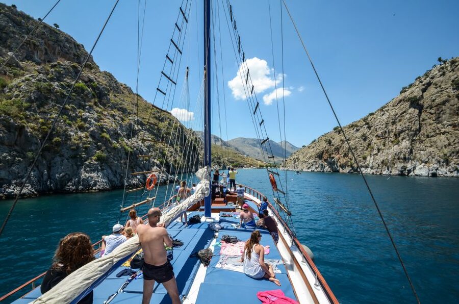 From the Port of Kos: Full Day Boat Cruise to 3 Islands - Lunch on board: simple Greek food that does the job