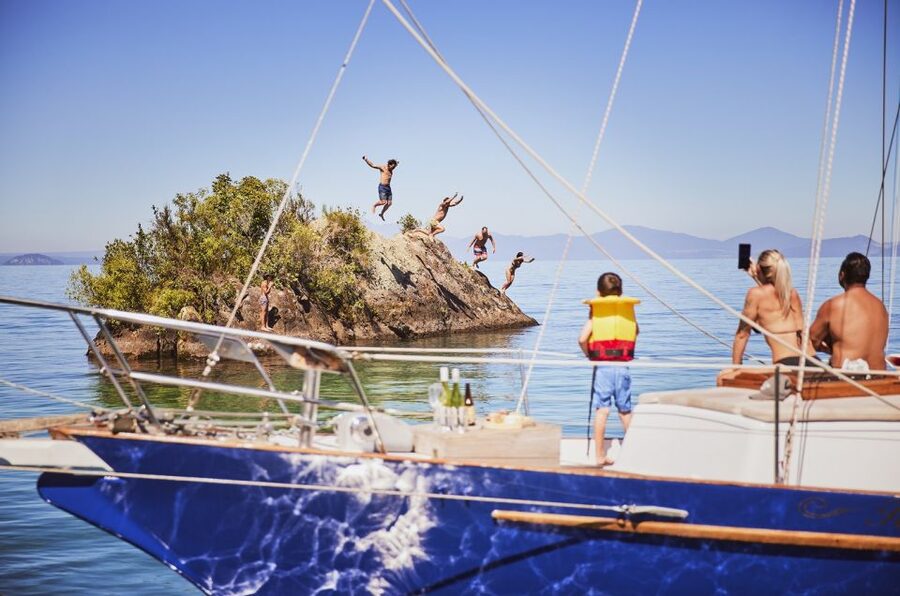 Lake Taupo: Classical Sailing to the Māori Rock Carvings - The long swim stop in Lake Taupō