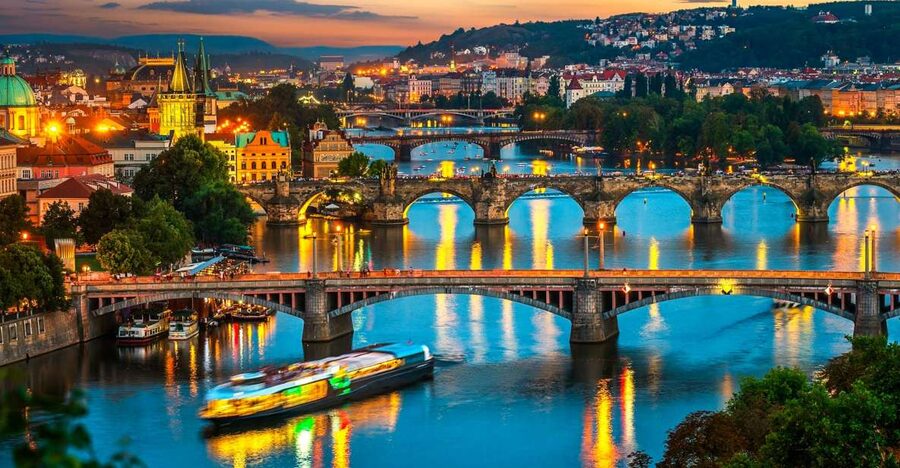 Prague: Vltava River Night Cruise with Buffet - From Čechův Bridge toward Prague’s famous bridges