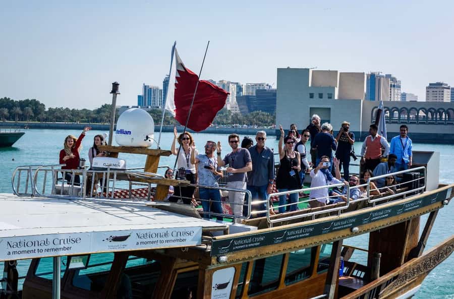 Qatar: Doha Sightseeing Cruise Onboard an Arabic Dhow Boat - Drinks, seating, and the onboard setup