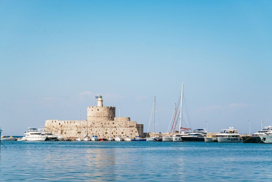 Rhodes: Sunset Catamaran Cruise with Dinner Buffet & Drinks - Sailing back toward the Rhodes sunset
