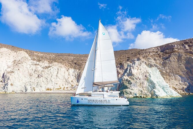 Santorini Classic Catamaran Cruise with BBQ, Drinks and Transfers - Indian Rocks, caves, and the volcanic caldera