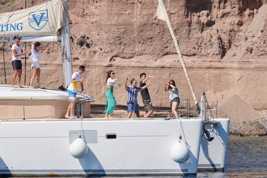 Santorini Gold Catamaran Cruise with Snorkel, BBQ & Open Bar - Vlychada Marina starts the five-hour outing