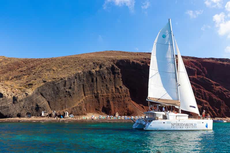 Santorini: Sailing Catamaran Cruise with BBQ and Drinks - Vlychada Port begins the volcanic coast route