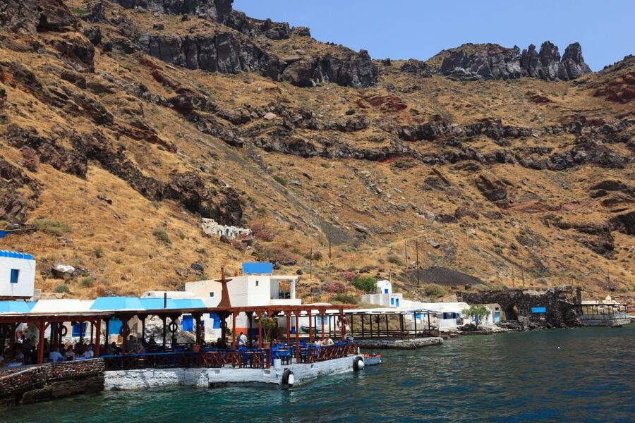 Santorini: Thirassia Islands and Volcano Guided Cruise - Swimming near the sulphur springs of Palea Kameni