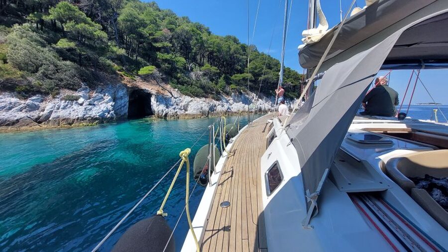 Skiathos: Full-Day Sailing Cruise with Lunch - Dasia sea caves when conditions allow